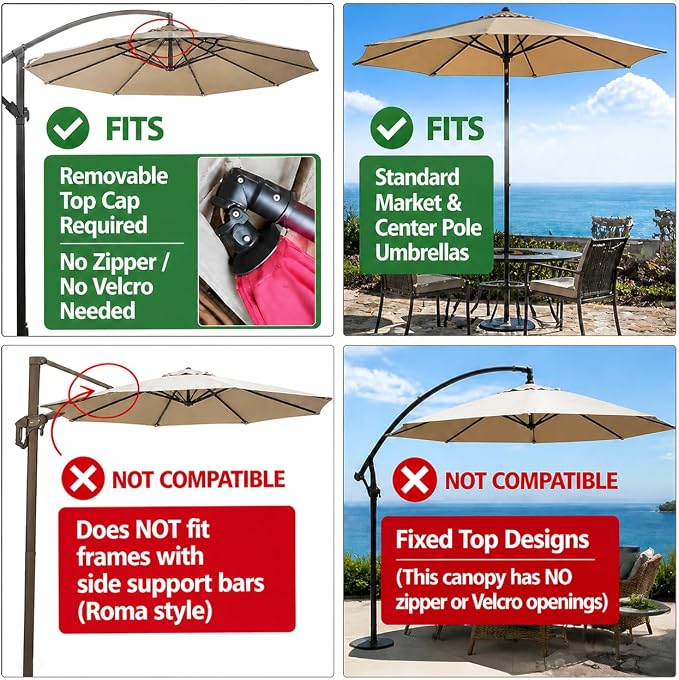 11FT Cantilever Patio Umbrella Replacement Canopy, 8 Ribs 64"-66", Upgraded 600D 220GSM Heavy-Duty Fabric, Waterproof & UV Resistant (Canopy Only)