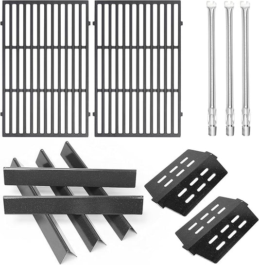 Grill Parts for Weber Genesis 300 (2011-2016 Front Control) – Cast Iron Grates, 304 Burner Tubes, 17.5" Flavorizer Bars + Heat Deflectors, Fits Genesis E/S310 E/S320 E/S330, Replaces 7524 62752 7621