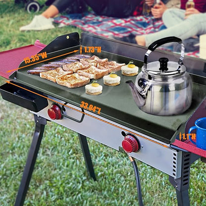 Hisencn Griddle for Camp Chef 2 Burner Stove, 14x32'' Flat Top Griddle for Gas Grills, Camping Griddle for Camp Chef explorer 14, Cast Iron 14 inch Griddle