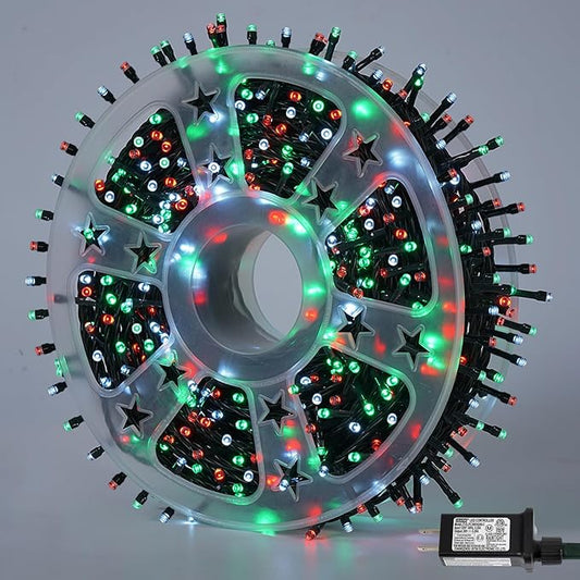 QITONG 165ft 500 LED Red White and Green String Lights, 8 Modes Twinkle String Lights Outdoor Waterproof, Green Wire Christmas Tree Lights Plug in Indoor