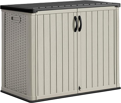 Greesum Outdoor Storage Cabinet 26 CuFt, Resin Large Storage Box Weather Resistance with Lockable Doors, Easy to Assemble, Horizontal Storage Shed for Garden, Backyard, Patio, Beige (Without Shelf)