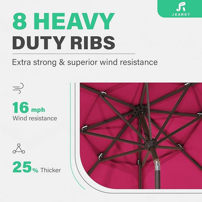 JEAREY 9FT 3 Tier Patio Umbrella Outdoor Market Umbrella Table Umbrellas with 8 Ribs 1.5 Pole Push Button Tilt and Crank UV Protection for Garden,Backyard,Pink