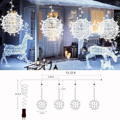 Outdoor Christmas Balls Lights Tree Lights Waterproof, 4 Pack 11.81" LED Hanging Globe Sphere Lights with 8 Lighting Modes Memory Timer Plug for Party Wedding Xmas Porch Patio Garden Yard Decorations