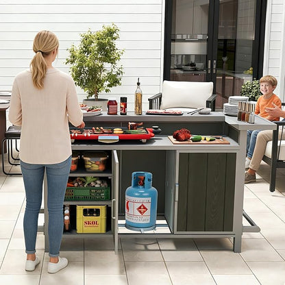 Domi Outdoor Bar Table, Home Bar Unit with Aluminum Frame, Patio Bar Table with Storage Cabinet & Footrest, Liquor Cabinet Bar for Patio Backyard Home Kitchen, Gray, 75.98" x 28.94"