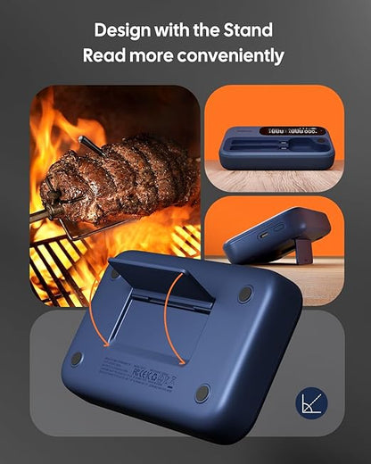 WiFi Wireless Meat Thermometer with Bluetooth, Fitflavor Bluetooth Meat Thermometer for Grill BBQ, Wireless Meat Probe for Food Cook Oven Grilling - Dual Probes, Rechargeable
