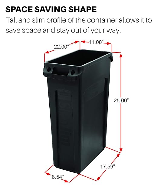 Rubbermaid Commercial Products Slim Jim Trash/Garbage Can with Venting Channels 16-Gallon Black for Kitchen/Office/Workspace Pack of 4