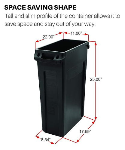 Rubbermaid Commercial Products Slim Jim Trash/Garbage Can with Venting Channels 16-Gallon Black for Kitchen/Office/Workspace Pack of 4