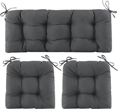 Wicker Chair Cushions of 3 Pieces, Waterproof Cushions for Patio Furniture, Tufted Wicker Outdoor Furniture Cushions, 1 Patio Loveseat Cushion and 2 U-Shaped Cushions, 44"x19"x5", Dark Grey