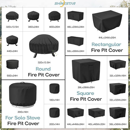 SHINESTAR Round Fire Pit Cover, Fits for 36-40 Inch Firebowl with Drawstring and Built-in Vents, Waterproof & Windproof, 40 Dia x 20 H, Black