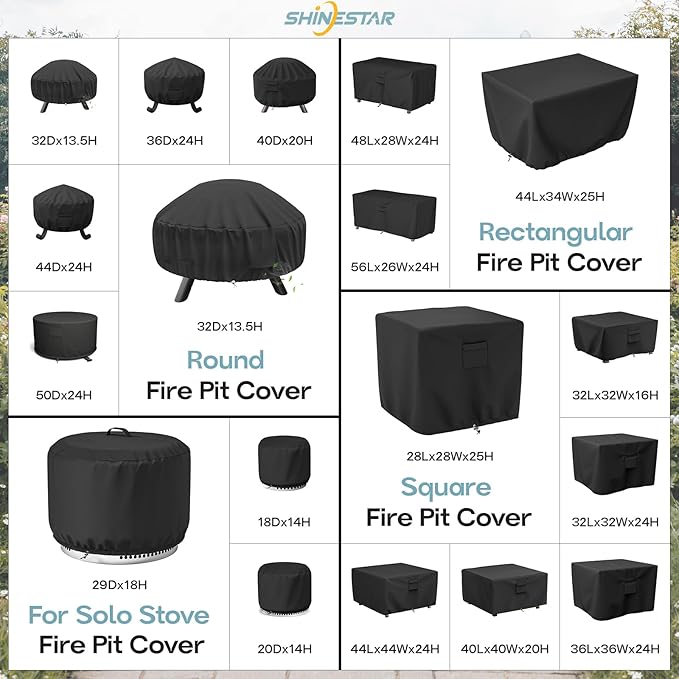 SHINESTAR 36 Inch Round Fire Pit Cover, Fits 30-36'' Wood Burning Fire Pit for Bali Outdoors, Sunnydaze, YAHEETECH and More, Waterproof & Windproof, 36 Dia x 24 H