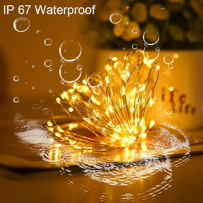 Solar String Lights for Outside, Fairy Lights Outdoor Waterproof, Warm White 2Pack Total 200LED 66Ft 8 Modes Mini Small Solar Powered Lights for Christmas, Garden, Patio, Fence, Balcony