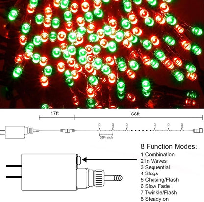HOME LIGHTING 66ft Christmas Decorative Mini Lights, 200 LED Green Wire Fairy Starry String Lights Plug in, 8 Lighting Modes, for Indoor Outdoor Xmas Tree Wedding Party Decoration (Red & Green)