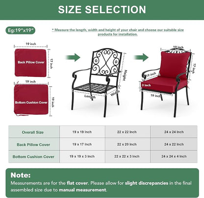 Summsun Outdoor Cushions for Patio Furniture, 19 x 19 in, Red, Set of 4 | Double-Sided Water Resistant, Removable Cover, Back Pillow & Seat Cushion, Tie Straps, Fit for Patio, Garden, Sofa Couch