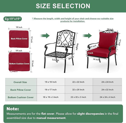 Summsun Outdoor Chair Cushions, 22 x 22 Inch, Red | Double-Sided Water Resistant, Removable Cover, Back Pillow & Seat Cushion, Tie Straps, Fit for Patio, Garden, Sofa Couch