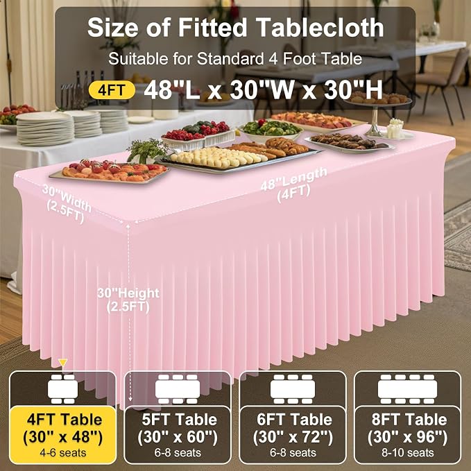 Smiry Spandex Elastic Fitted Table Cloth Skirt for 4FT Rectangle Table | Stretch Washable Table Cloth, Banquet Table Cover for Wedding, Party, Indoor & Trade Shows, (Pink, 48Lx30Wx30H)