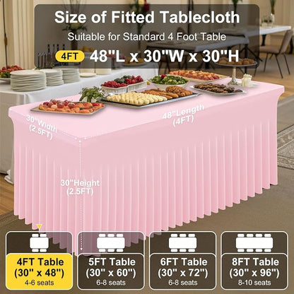Smiry Spandex Elastic Fitted Table Cloth Skirt for 4FT Rectangle Table | Stretch Washable Table Cloth, Banquet Table Cover for Wedding, Party, Indoor & Trade Shows, (Pink, 48Lx30Wx30H)