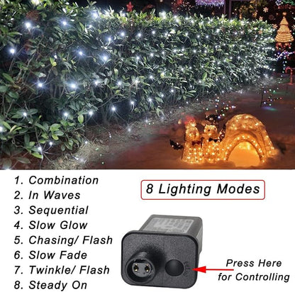 Pooqla Cool White Net Lights, 21x 5ft Christmas Lights Outdoor Green Wire | 360 LED Large Net Mesh Lights Plug in, 8 Modes Waterproof Connectable Bushes Lights for Christmas Hedge Yard Decor
