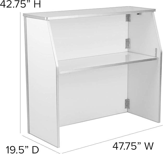 Flash Furniture 4' Folding Portable Event Bar with Top and Middle Shelves, Mobile Laminate Foldable Bar for Parties and Events, White | Portable, Durable Construction, Commercial Use