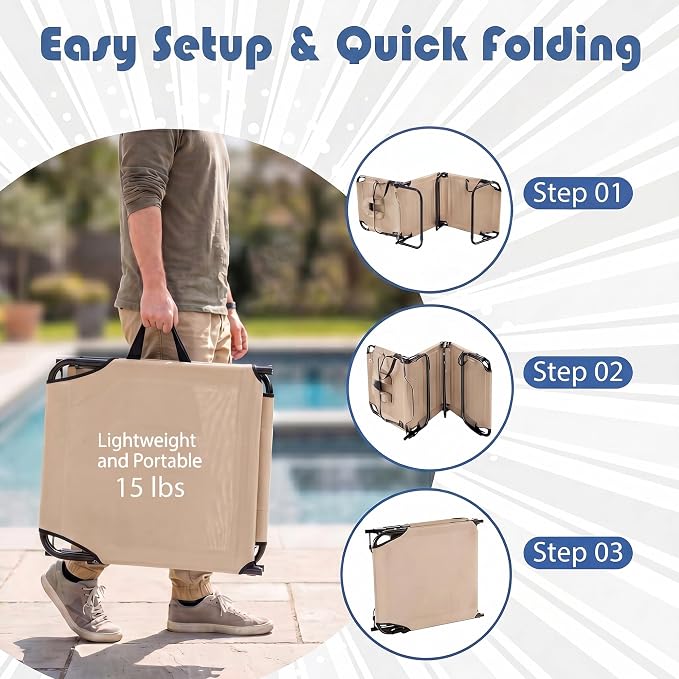 Goplus Tanning Chair, Folding Beach Lounge Chair with Face Hole, Removable Pillow, Carry Strap, Position Adjustable, Sunbathing Chair, Portable Outside Lounge Chair for Patio Pool
