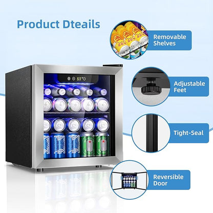 Antarctic Star Beverage Cooler Holds Up to 48 Cans & 12 Wine Bottles, Stainless Steel Glass Door Drink Fridge with Digital Display and Electronic Temperature Control, Silver