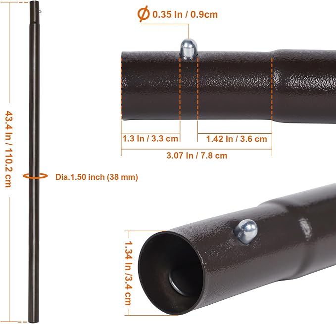 Blissun Umbrella Replacement Lower Pole, Aluminium Patio Umbrella Extension Bottom Pole Replacement with Bullet Buckle, Bronze - Exact Fit Umbrellas Only