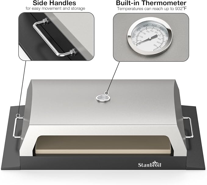 Stanbroil Pizza Oven Attachment for Blackstone 22, 28 & 36 Inch Griddles | 19" x 15" Pizza Stone, Built-In Temperature Gauge, Large Cooking Surface for Outdoor Pizza