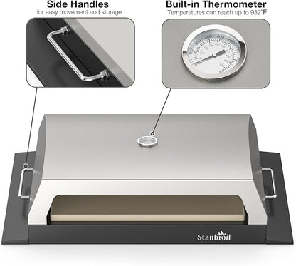 Stanbroil Pizza Oven Attachment for Blackstone 22, 28 & 36 Inch Griddles | 19" x 15" Pizza Stone, Built-In Temperature Gauge, Large Cooking Surface for Outdoor Pizza