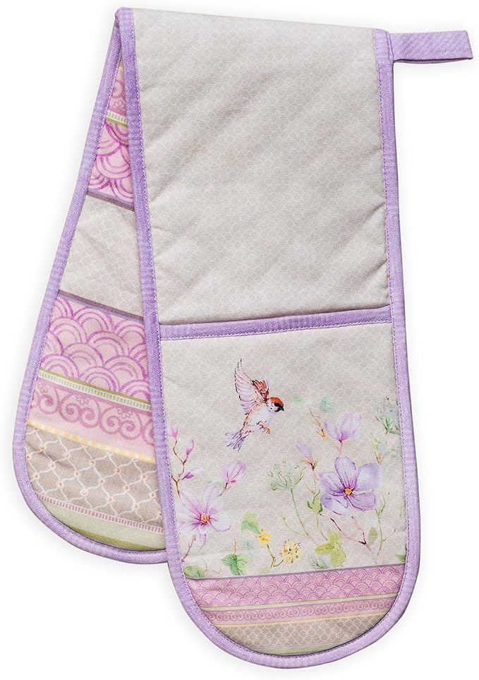 Maison d' Hermine Double Oven Mitts 100% Cotton Double Oven Glove (7"x35") | Heat Resistant BBQ Cooking Gloves with Loop Baking Grilling Kitchen Hotel Home Farmhouse Spring Summer - Magnolia Mornings