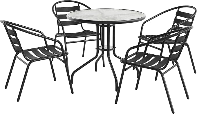Flash Furniture 31.5 in Aluminum Round Table, Black | Durable Construction, Commercial Use