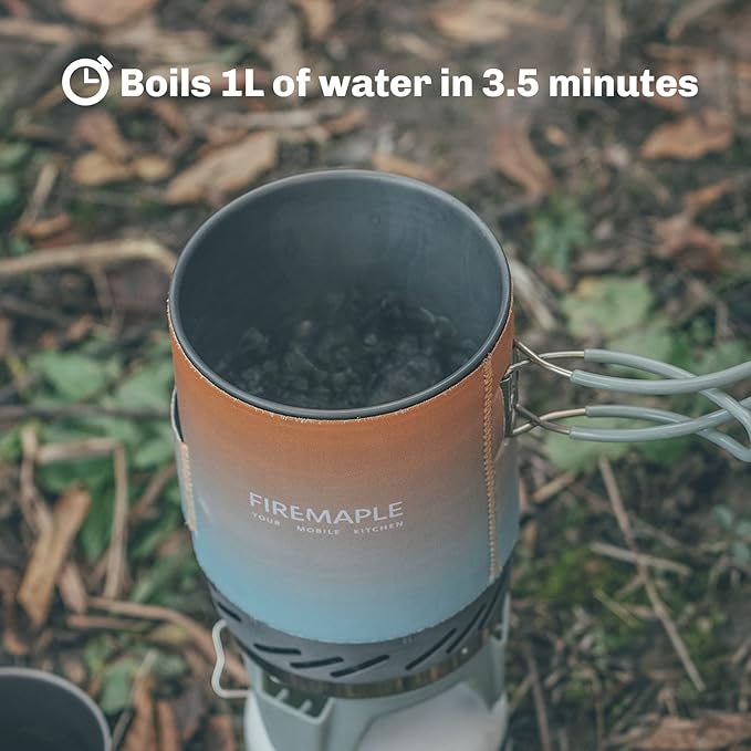 Fire-Maple Fixed Star 1 Backpacking and Camping Stove System, Multi 18oz | 30% Faster Boil with HX Base, Piezo Ignition, Safe & Durable, All-in-One Pot, Compatible with Most Canisters, Portable