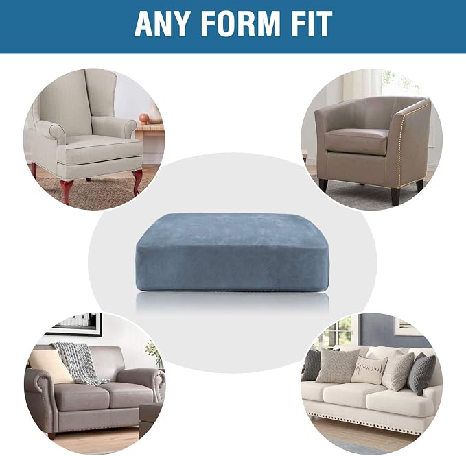 H.VERSAILTEX Velvet Stretch Couch Cushion Cover Plush Cushion Slipcover for Chair Loveseat Sofa Cushion Furniture Protector Seat Cushion Sofa Cover (2 Piece Medium Sofa Cushion Covers, Stone Blue)