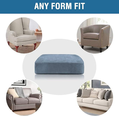 H.VERSAILTEX Velvet Stretch Couch Cushion Cover Plush Cushion Slipcover for Chair Loveseat Sofa Cushion Furniture Protector Seat Cushion Sofa Cover (2 Piece Medium Sofa Cushion Covers, Stone Blue)