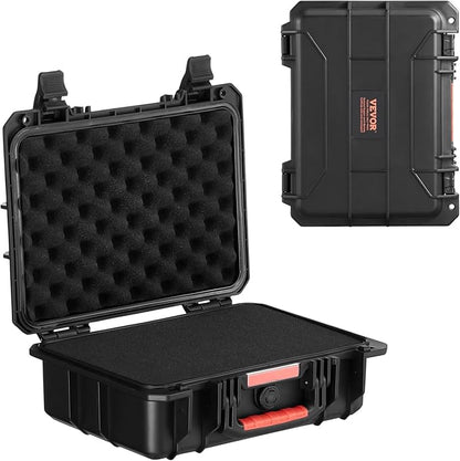 VEVOR Weatherproof Hard Case, Heavy Duty Protective Dry Box with Pre-cut Foam, Retractable Pull Handles for Travel, Hunting, Military, Tactical, IP67 Waterproof Case for Cameras(14.96x11.81x5.51)