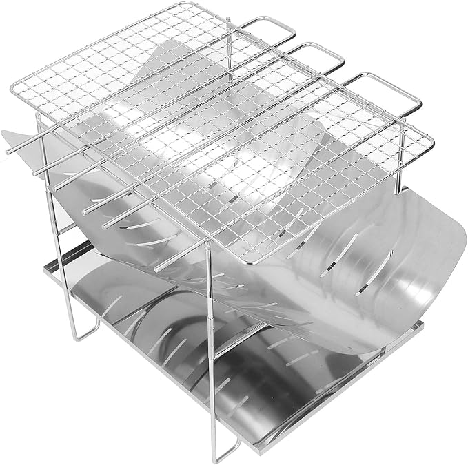 Camping Grills, Stainless Steel Portable Foldable Campfire Charcoal BBQ Grill, Lightweight Fire Pit for Travel, Outdoor Cooking, Bushcraft, Picnics, Garden, Balcony and Beach