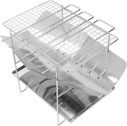Camping Grills, Stainless Steel Portable Foldable Campfire Charcoal BBQ Grill, Lightweight Fire Pit for Travel, Outdoor Cooking, Bushcraft, Picnics, Garden, Balcony and Beach