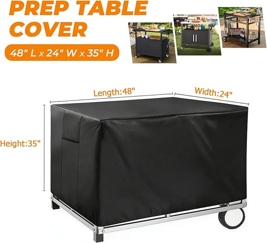 POOLTALE Outdoor prep table cover 48x24x35IN for Dining Grill Cart, Planter Boxes Stand, Raised Garden Storage Cabinet Bed, Dining Kitchen Island Stainless Steel Table Waterproof Protective, Black