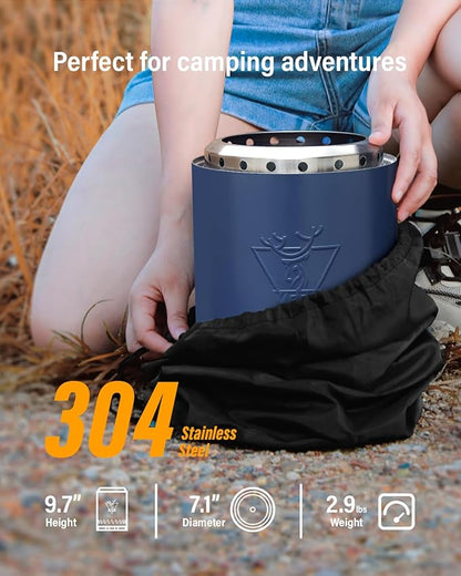 YEFU Tabletop Fire Pit 9.7 x 7.1 in, Flame Intensity Control Camping Stove for Outdoor & Patio, Fueled by Pellets or Wood, Safe Burning Table Top Firepit, with Travel Bag & 2 Mini Sticks, Blue