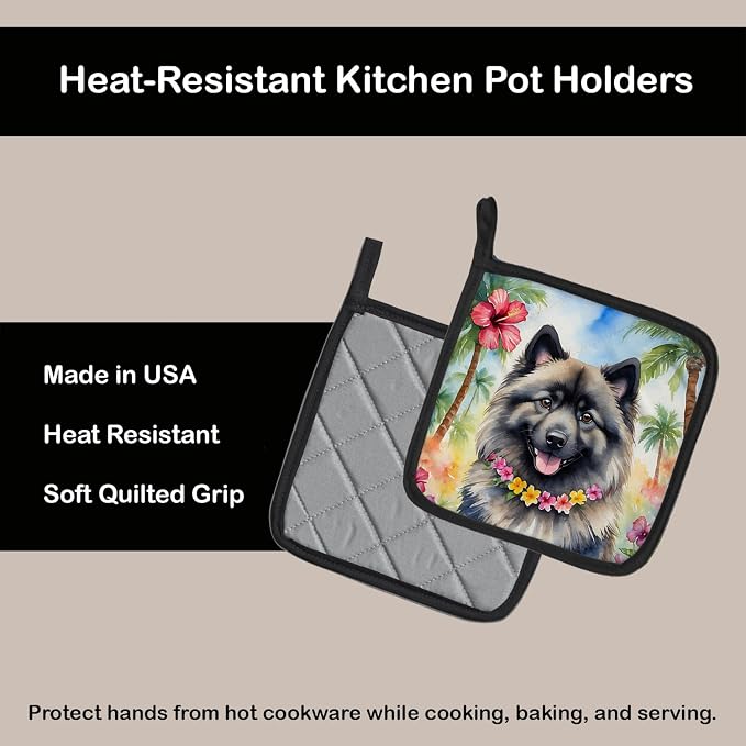 Caroline's Treasures Keeshond Luau Pair of Pot Holders Kitchen Heat Resistant Pot Holders Sets Oven Hot Pads for Cooking Baking BBQ, 7 1/2 x 7 1/2