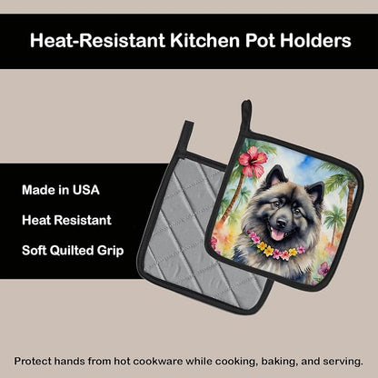 Caroline's Treasures Keeshond Luau Pair of Pot Holders Kitchen Heat Resistant Pot Holders Sets Oven Hot Pads for Cooking Baking BBQ, 7 1/2 x 7 1/2
