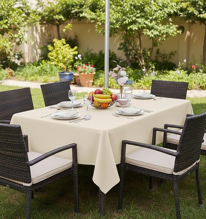 Fitable Outdoor Tablecloth for 6ft Rectangle Tables, Beige, 60 x 84 Inch | Washable Waterproof Wrinkle Free Table Cover, Zipper and Umbrella Hole, For Spring Summer Party Picnic Camping Patio Indoor