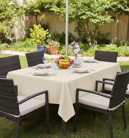 Fitable Square Outdoor and Indoor Tablecloth, Beige, 54 x 54 Inch | Washable Waterproof Wrinkle Free Table Cover, Zipper and Umbrella Hole, For Spring Summer Party Picnic Camping Patio