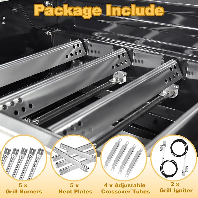 Grill Replacement Parts for Charbroil Performance 5 Burner 463347519 463275517 463347518 463243519 463373019 463243518 463373319 G470-5200-W1 Burner,G470-0004-W1 Heat Plates for Char-Broil Grill Parts