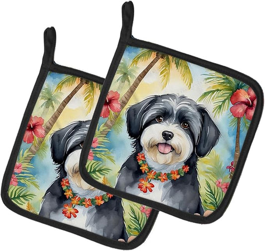 Caroline's Treasures Havanese Luau Pair of Pot Holders Kitchen Heat Resistant Pot Holders Sets Oven Hot Pads for Cooking Baking BBQ, 7 1/2 x 7 1/2