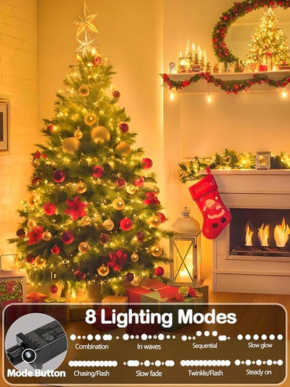 165 FT 500 LED Super Long Christmas Lights String Indoor Outdoor Warm White | Timer and Memory Function, 8 Modes Green Wire Twinkle Lights for Xmas Tree Fence Pillar Bedroom Garden Holiday Party Decor