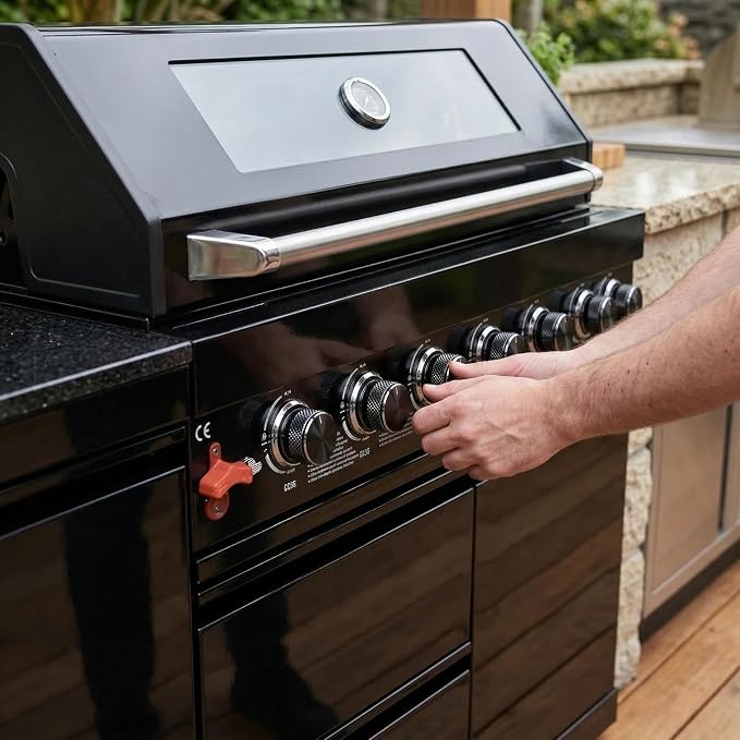 63 Inch Outdoor Kitchen Island, 6-Burner 85000 BTU Propane Stainless Steel BBQ with Side/Rear Burners, Outdoor Kitchen Bar Barbecue Island Grill,Marble Countertops,For Backyard BBQ