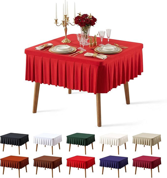 PARTISKY Red Spandex Square Tablecloths 34x34 Inch, Wrinkle Free Fitted Card Table Cloth Stretch Square Table Cover for Kitchen Dinner, Holiday Party, Wedding Banquet, Display Trade Show