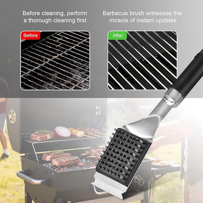 Grill Brush and Scraper for Barbecue – Grill Brush for Outdoor Grill with Extended, Large Handle and 2 Replaceable Stainless Steel Bristles Head –No Scratch- BBQ Grill Brush for Any Grill