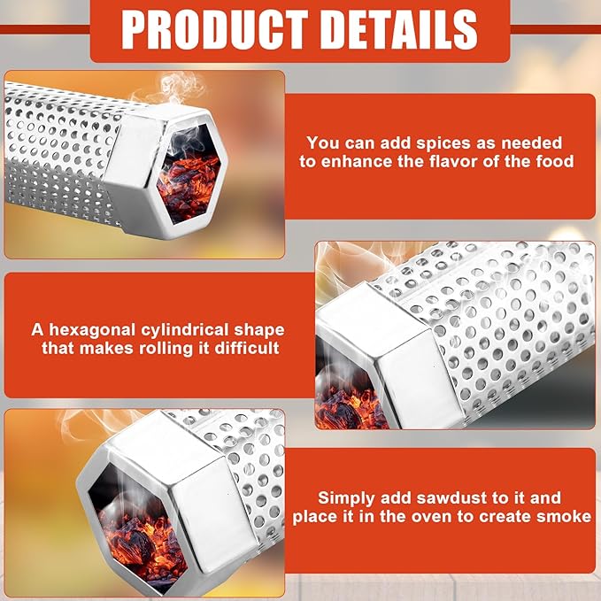 Tandefio 6 Pack 12" Pellet Smoker Tube for Pellet Grill Stainless Steel Smoker Tube for Hot or Cold Smoking with 3 Pack Brushes Portable BBQ Smoking Gas Grilling