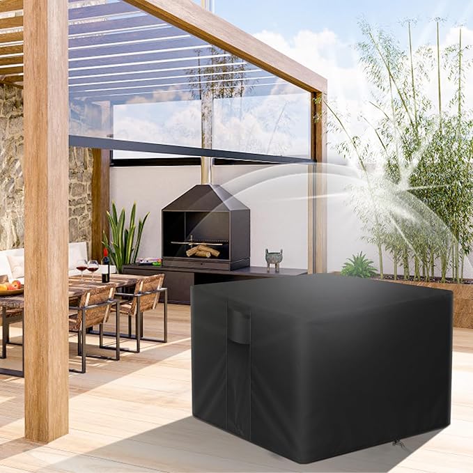 POMER Fire Pit Cover, Square 32x32x17 inch Outdoor Fireplace Cover for 28/30/32 in Gas Fire Table Waterproof Firepit Covers