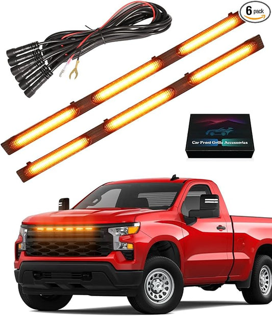 Grill Lights for Chevy Silverado 1500 2026-2022 WT Custom Excl LTD, Yellow | Silverado 1500 Raptor Grille Lights, Upgrade Silverado Front LED Lights, Snap-in Installation, OEM Style, Off-road Driving